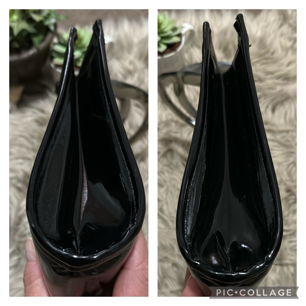 Vintage Neiman Marcus Black Patent Bag-Blk/Gray Swirled Lucite Handles-EUC - Picture 6 of 17